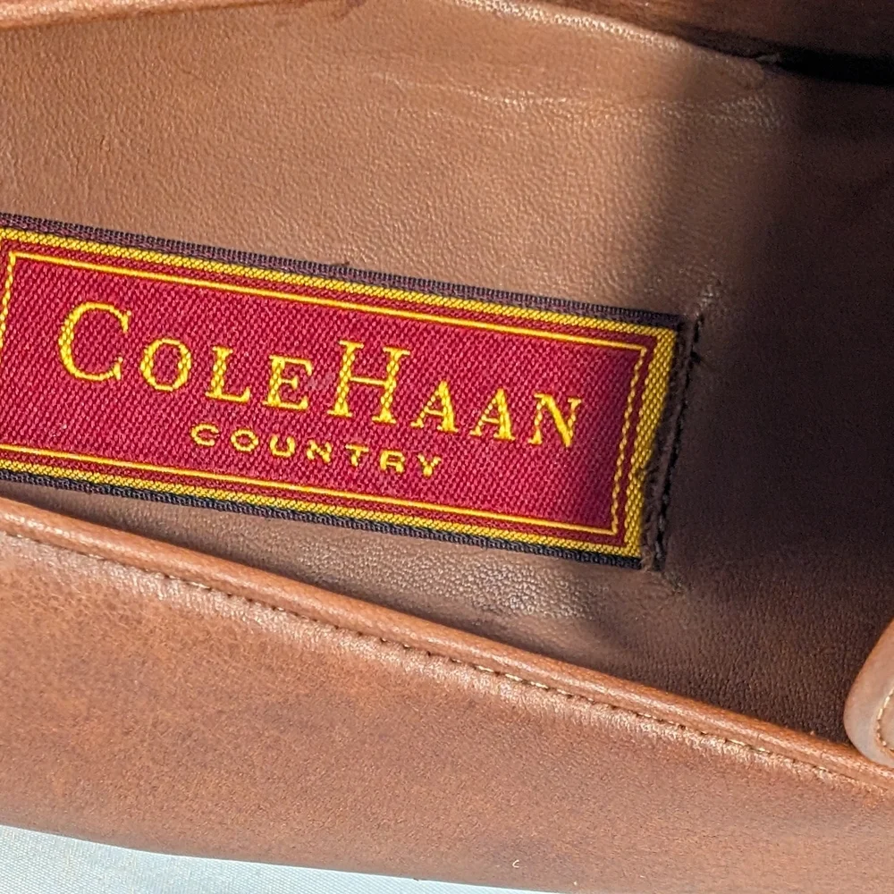 New Cole Haan Country Men's Rich Brown Leather Slip-On Summer Loafers Size 9B